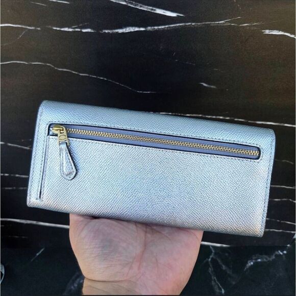 Coach Wyn Soft Leather Metallic Silver Long Envelope Wallet. C7182 - Picture 4 of 8